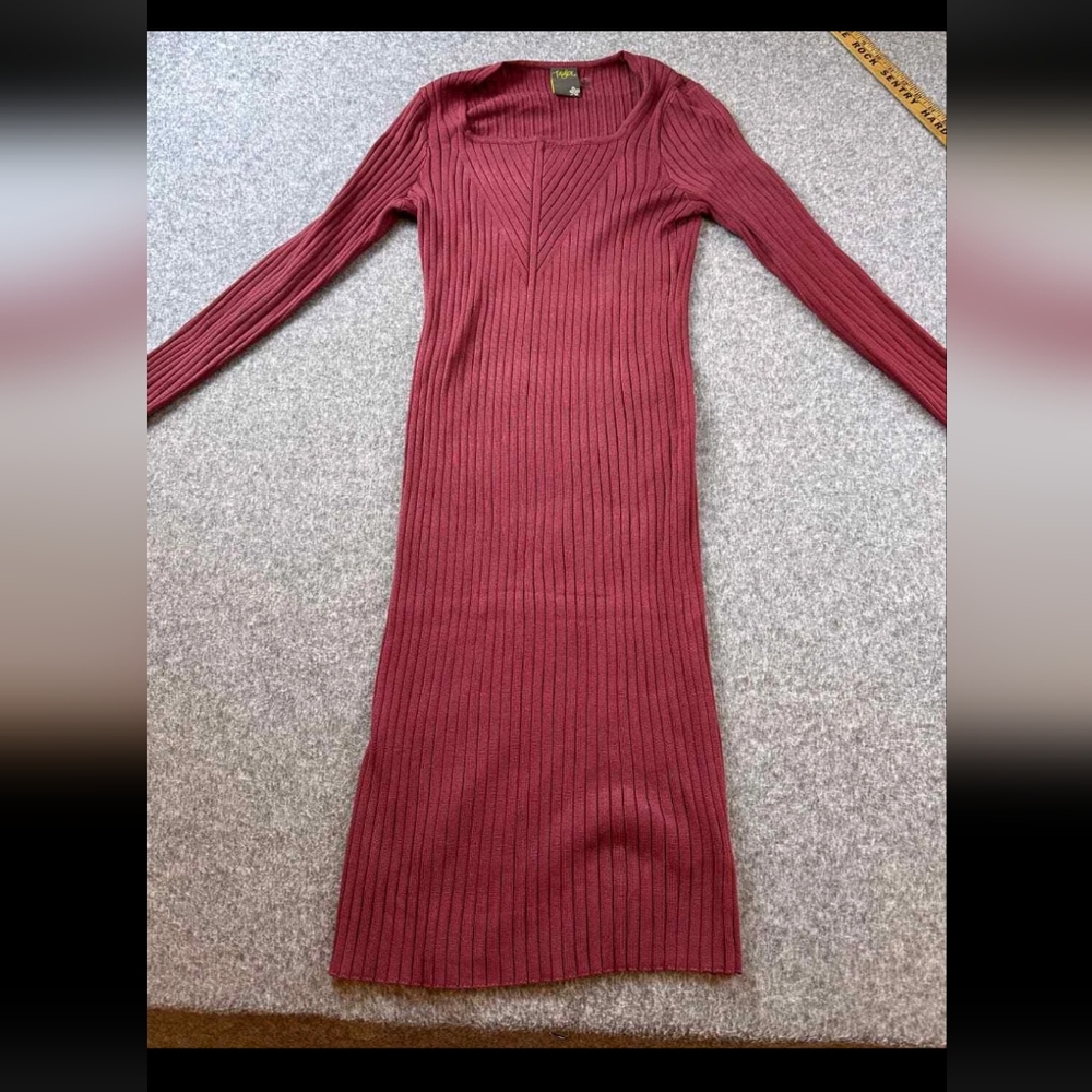Burgundy Ribbed Knit Dress